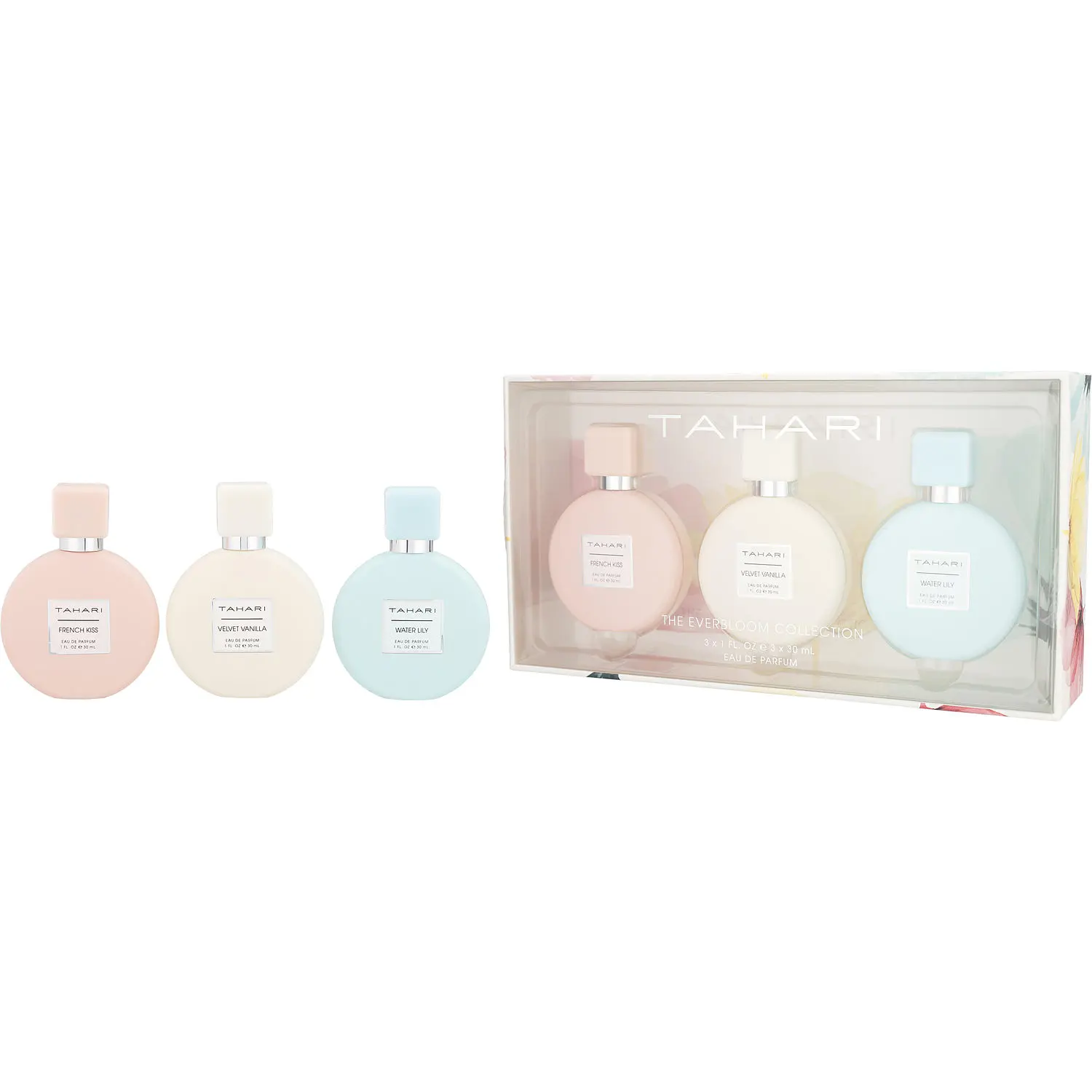 Tahari Parfums Variety Set-3 Piece The Everbloom Collection With Water Lily & Velvet Vanilla & French Kiss And All Are Eau De Parfum Spray 1 Oz For Women