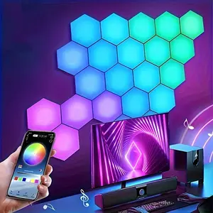 Smart LED Hexagonal RGB Color Changing Indoor Wall Light, USB Powered Voice/APP/Remote Control Dimmable Music Synchronized Night Light for Game Room, Home Theater, Party Smart LED Lighting
