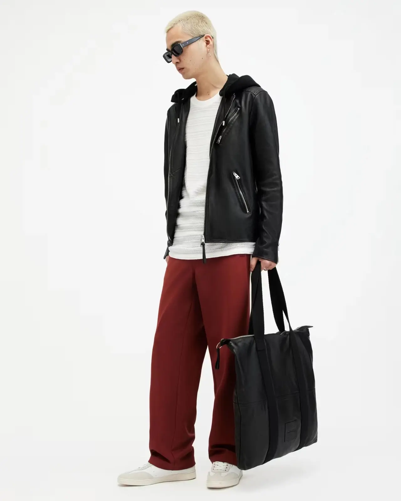 AllSaints Harwood Hooded Leather Jacket – Men’s Medium – Black