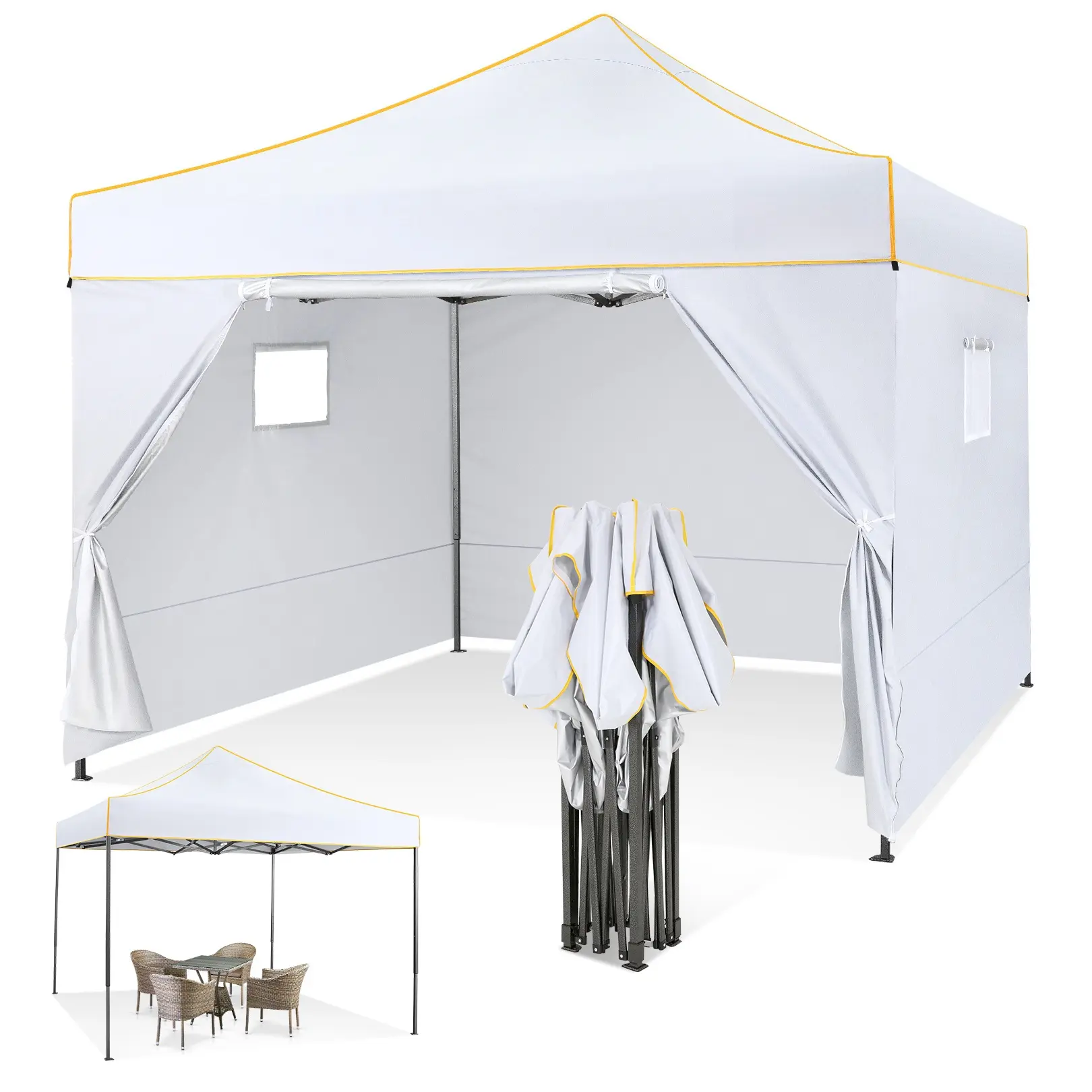 COBIZI 10' x 10' Portable Tent with Four Side Walls, UV50+ Sun Protection Silver-Coated Waterproof Canopy Tent, Portable Shade Structure with Storage Bag, Suitable for Parties, Patios, and Other Events