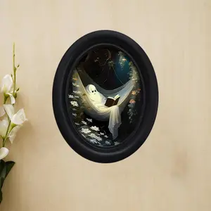Vintage Art Style Ghost Reading in Hammock Wall Decor, Decorative Artistic, Perfect for Halloween Christmas Thanksgiving Home Office Room Decoration