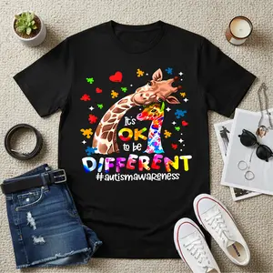 Autism Acceptance T-Shirt Women Casual Short Sleeve Crew Shirts Round Neck Graphic Tee, Women's  Spring  Holida Top