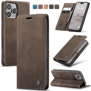 Magnetic PU Leather Flip Phone Case with Card Slot, 1 Count Phone Case with Stand Function, Phone Accessories for iPhone 16 Plus 16 Pro Max