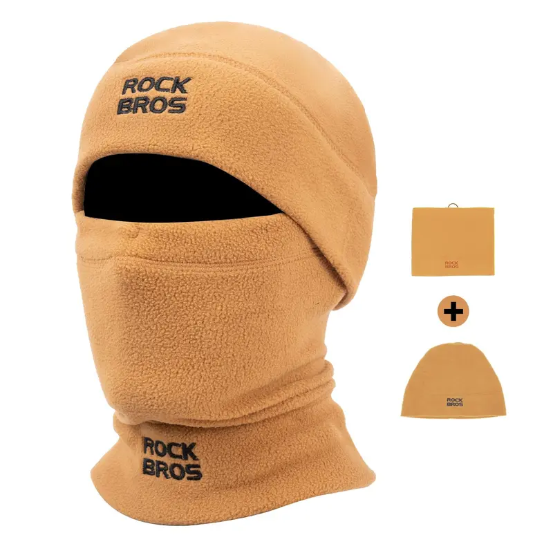 ROCKBROS Unisex Thermal Ski Mask Balaclava - Windproof Hood, Double-Sided Fiber Fabric, Customized Fit, Orange Neck Warmer for -10°C to 0°C Outdoor Skiing, Sports & Outdoor Hats (Army Green*2)