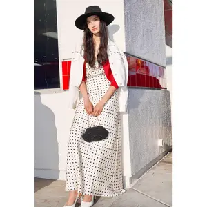 Celine Dot Slip Dress with Lace Trim