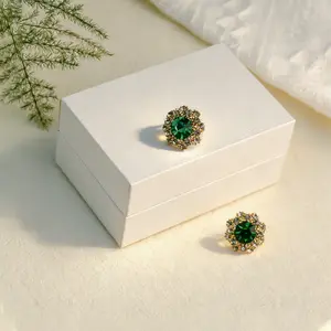 Forest Halo Earrings | Royal Vintage 18K White Gold Plated Emerald Green Sunflower Cubic Zirconia Stud Earrings, Hypoallergenic Tarnish Free Statement Jewelry for Bridal Formal Party Gala