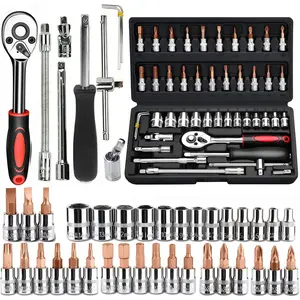 46pcs Car Repair Machinery Tools Set, Household Machinery Tools, Socket Wrench Diy Repair Tool Kit, Ratchet Screwdriver Compatible with Car Repair & Bicycle Repair, Hardware Toolbox Compatible with Auto Repairing & Household, Christmas Gift for Husband