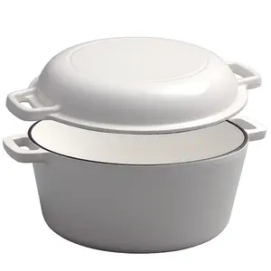 Cross-Border Amazon Cast Iron Enamel Pot Baking Bread Enamel Double-Handled Dual-Purpose Pot Deepened White Cast Iron Dutch Oven
