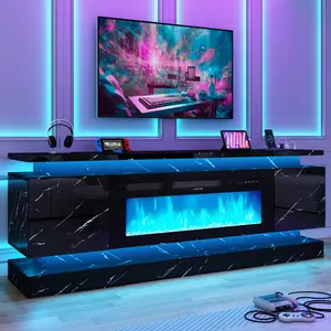 【2Packages Shipping】71" Fireplace TV Stand with 40" Fireplace, LED Lights & Power Outlet for 85/80/75 Inch TV, Modern Gaming Entertainment Center with High Gloss Cabinet, Media TV Console for Living Room (Black/White/Marbling black/Marbling White)