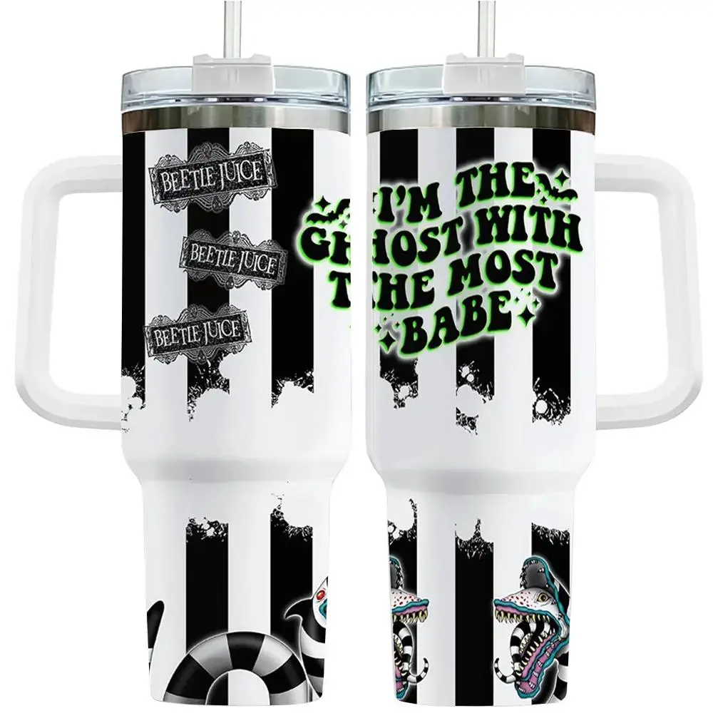 Beetlejuice 40oz Tumbler - Horror Characters & Movie Theme-Inspired Design, Leakproof Cup for Hot & Cold Drinks