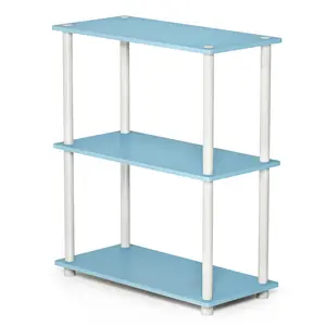 TURN-N-TUBE Storage Shelves, 3-Tier Book Shelf, Corner Shelf, Toolless Open Shelves, for Organization and Storage, Living Room, Garage, Home Office, Light Blue