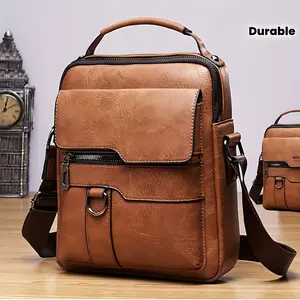 New Men's Genuine Leather Diagonal Backpack, Retro Street Style Large Capacity Commuter Bag, Adjustable Shoulder Strap, Durable Cowhide for Business Travel And Everyday Use, The Perfect Gift for Father's Day