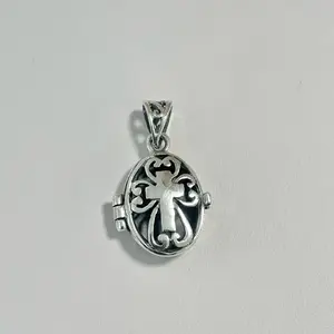 Sterling Silver 925 Reliquary Cross Locket Pendant Charm