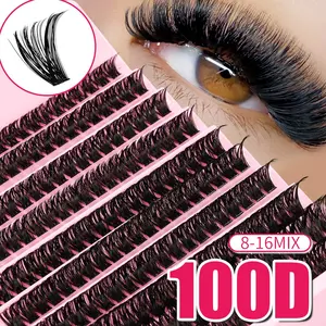 200 Cluster 100D False Eyelashes, D Curl Natural Crossed Dense Style, Mixed Length 8-16mm, Lightweight Reusable, Perfect for Parties & Cosplay