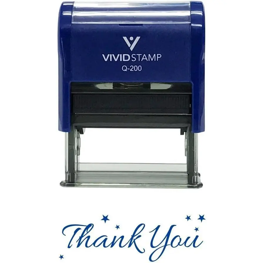 Thank You with Stars Self Inking Rubber Stamp Blue Ink - Medium