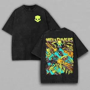 Helldivers 2 gold v4 art The Taste of Freedom Game Washed Tshirt, Hoodie Oversize 2 Sided Cotton unisex graphic game movie Tops graphic tee game acid wash helldivers shirt
