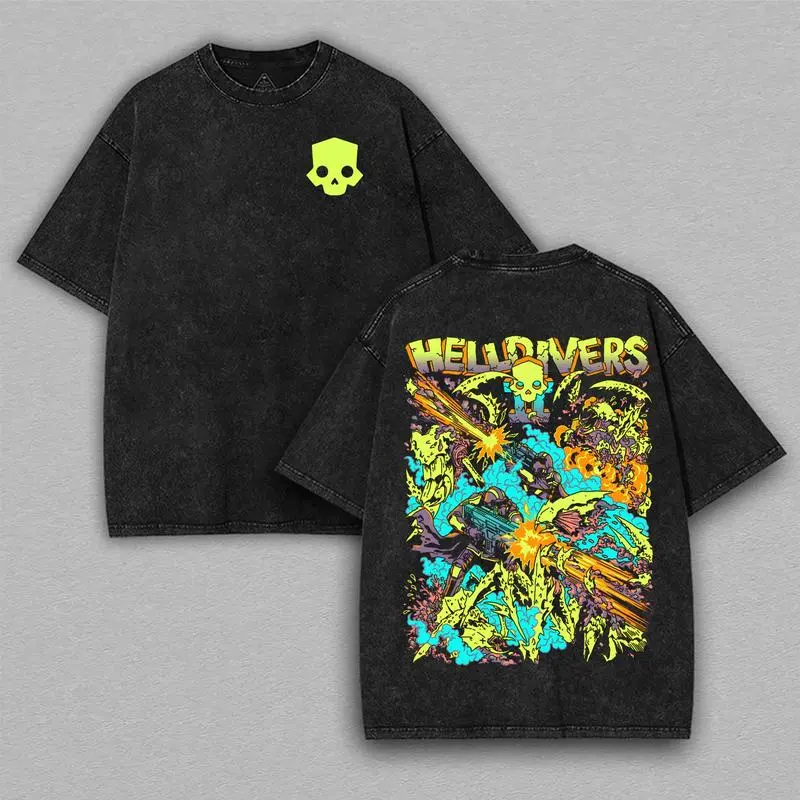Helldivers 2 gold v4 art The Taste of Freedom Game Washed Tshirt, Hoodie Oversize 2 Sided Cotton unisex graphic game movie Tops graphic tee game acid wash helldivers shirt