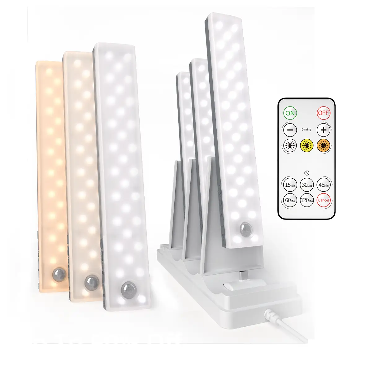 EZVALO 62 LED Under Cabinet Lighting with Charging Station, Rechargeable Motion Sensor Lights, 3 Color Temps, Dimmable Wireless Closet Lights w/Remote