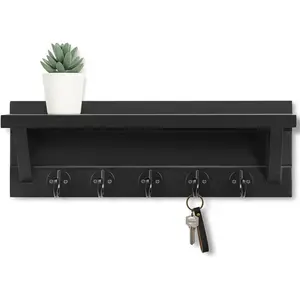 Wall Key Holder, Rustic Shelf with Hooks Made of Paulownia  Holds ,  Leash, Bags and More - 13.7" W x 4.7" H x 3.5" D Decorative Key Hanger and Entryway Shelf