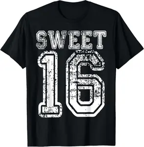 100% Cotton 16th Birthday Sweet Six Party 16 Varsity Grunge T-Shirt