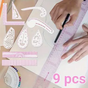 9-piece set Sewing ruler, clothing pattern making and stacking ruler, multifunctional curve ruler, For Designers and Tailors, pattern making, drawing and DIY