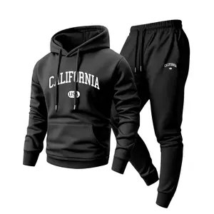 Men's casual hoodie and pants set for spring and autumn, with an adjustable drawstring hood, drawstring waist pants, and printed design. Suitable for everyday casual wear, comfortable and versatile. Outfit Stylish