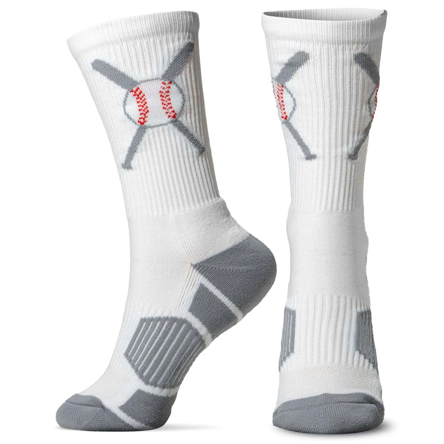 Cushion Crew Sports Socks for Baseball, Adult Mid-Calf Athletic Style with Crossed Bats, Moisture-Wicking with Arch Support, Athletic Style Sports Socks, Performance Sports Socks