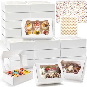 30 Pack Bakery Boxes with Window, 9.5"x6"x3" Cookies Box with Wax Paper, Paperboard Pie Cake  Boxes with 30 Stickers, Bakery  Box Container for Dessert Mini Cake Pastry Birthday