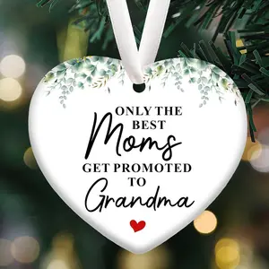 Only The Moms Best Get Promoted Grandma, New Grandma Keepsake Ornament, Pregnancy Announcement Gifts, Pregnancy Announcement for Grandma Grandpa, Christmas Tree Ceramic Heart Keepsake, Christmas Home Ornaments