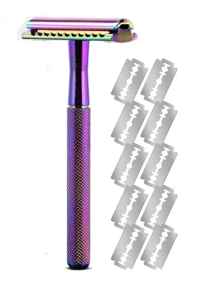 Lady Razor Neon Rainbow Double Edge Safety Razor for Women W 10 blades Valentine Gift