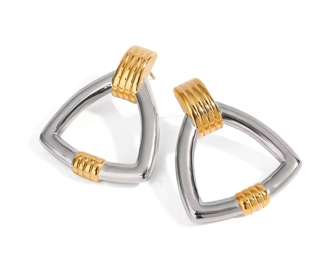 Apex Fusion Geometric Two-Tone Door Knocker 316 L Stainless Earrings Studs with Gold and Silver Finish