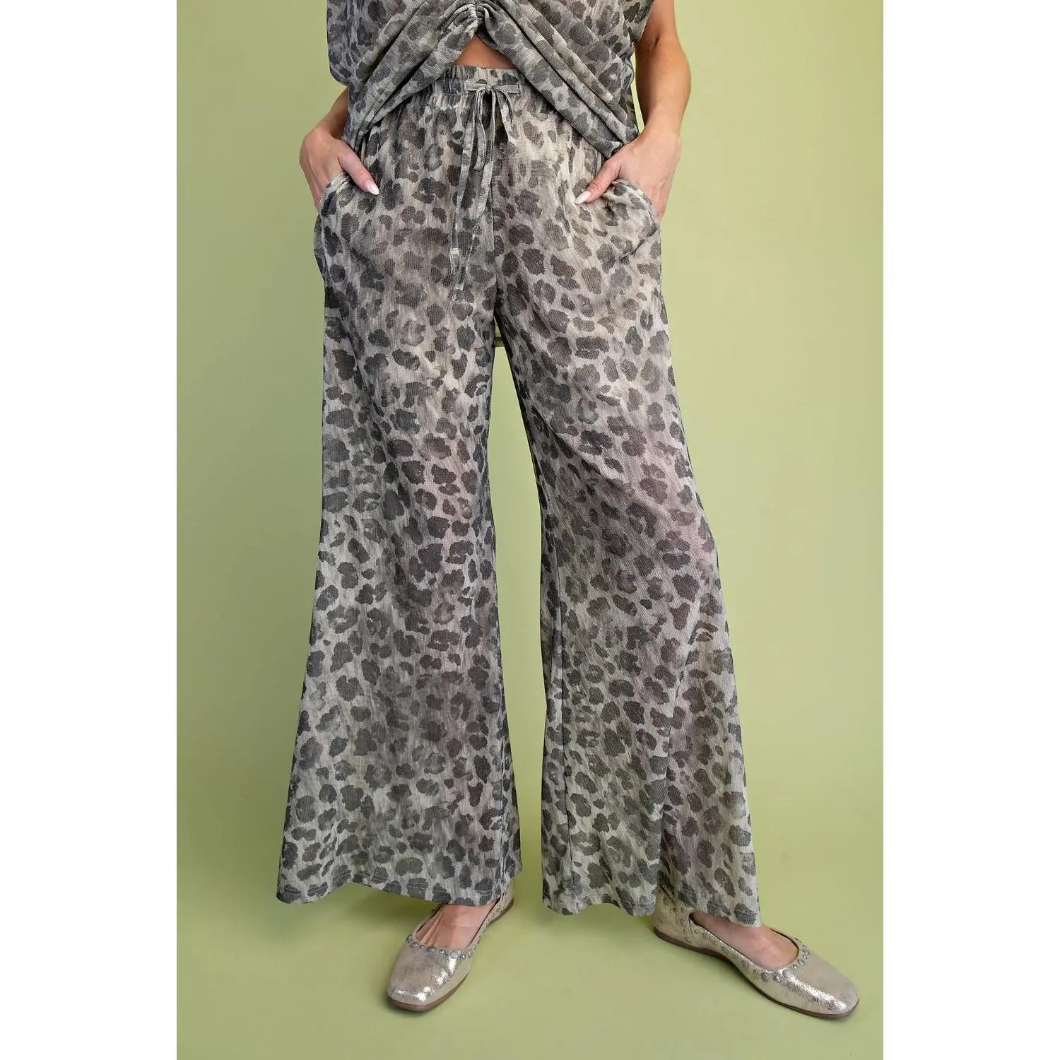 EASEL Ash Animal Print Mesh Bottom Pants