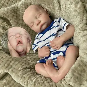 Otarddolls 16 Inch Can Open Mouth Full Body Solid Silicone Reborn Boy Doll With 3D Painted Skin Handmade Waterproof Newborn Doll Toys For Family's Gifts