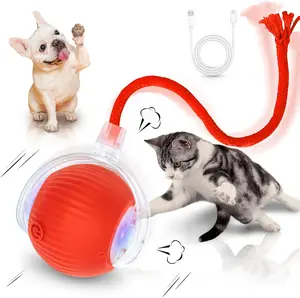 360° Smart Automatic Interactive Pet Ball Toy – USB Rechargeable Rolling Ball for Dogs & Cats, Red Rope for Fun Exercise & Mental Stimulation, Interactive Cat Toy