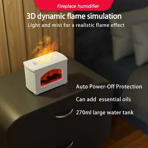 Simulated Flame Humidifier Large Capacity with Aromatherapy, Open Lid Water Addition, Push Button Control, Atomization Mode, Abs Enclosure