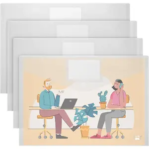Clear Plastic Envelopes 4 Pack, A4 Letter Size Plastic Envelopes with Snap Closure