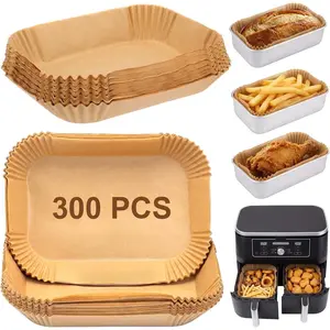 300 count Air Fryer Liners Disposable  Baking Paper Liner Rectangle Non-stick Accessories for Loaf Pan, Air Fryer & Oven, 8.6 x 5.5 Inch, Brown