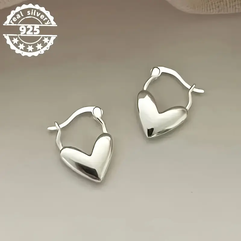 925 Sterling Silver Heart Circle Retro Bohemian Hoop Earrings for Adults, Elegant Love Jewelry Gift for Daily-Party Wear, All-Season Heart Shape Earrings