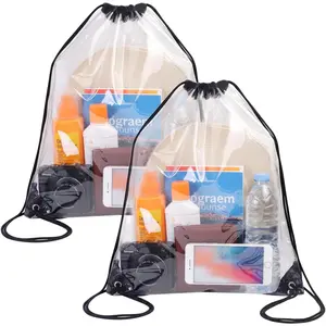 2 Pack Clear Drawstring Bag - Stadium Approved Transparent Backpack For Women And Men, Heavy Duty  PVC See Through Cinch Sack For Concert Outfits, Festival & Work Essentials