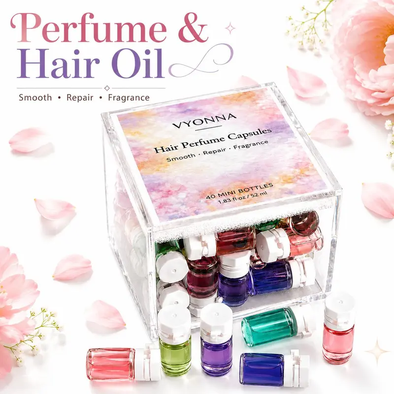 VYONNA Hair Perfume Oil for Women, Leave-In Hair Serum with Argan Oil, Avocado Oil & Amino Acids for Frizzy, Dry & Heat-Styled Hair, 40 Portable Mini Bottles, 10 Scents, Lightweight Non-Greasy Shine,Korean Hair Serum,Gifts for Women #Fragrance