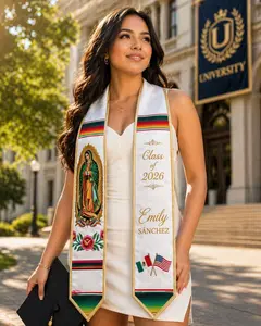 Hispanic Print Grad Stole, Virgin of Guadalupe Graduation Stole 2026, Mexican Graduation Sash