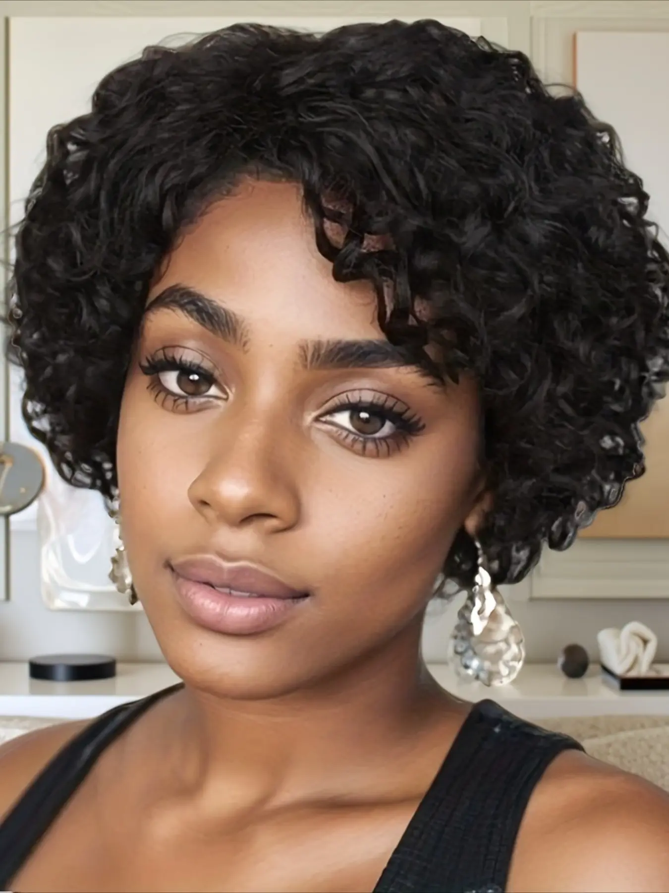 Short Curly Wave Human Hair Wig for Women Side Part Machine Made Wig 150% Density