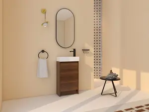 360 stand WC2305-18 Brown Walnut Sink Vanity, 18x10x23.63in, Plywood Base, Ceramic Top, 1 Shelf, Pre-Drilled Hole, No Faucet