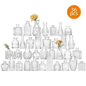 Whonline 18/36 Glass Bud Vase Set, Small Vases for Flowers, Clear Bud Vases for Centerpieces Mini Flower Vases in Bulk for Rustic Wedding Decorations Vintage Look Home Table Decor, for Mother's Day And Easter Decorations and Gift