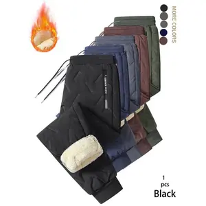 Men’s casual plus-size wool thick windproof and warm sports pants, winter sports style drawstring waist design, warm and comfortable, outdoor activity pants GARMENTARY