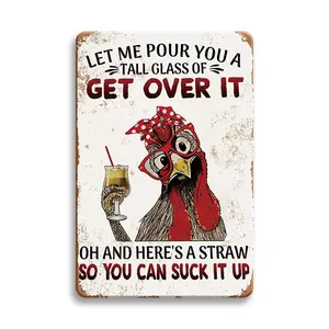 Vintage Chicken Pattern Metal Decorative Sign, Humorous Wall Hanging Plaque, Retro Style Wall Art For Home, Bar, Cafe, Office, Garden