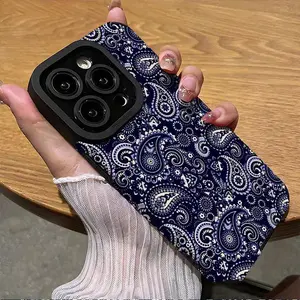Navy Blue Paisley Pattern Faux Leather Phone Case, Suitable for iPhone 17 Air/16 Plus/15 Pro Max/14 Pro/13/12/11/XS Max/X Phone Case, Ideal Gift for Family, Friends, Lovers, Boyfriend, Girlfriend, Best Choice for Holiday Gifts QBJKTP11