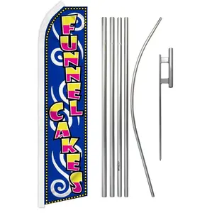 Funnel Cakes Super Banner & Pole Kit, Aluminium-Steel Construction, 11.5x2.5ft Polyester Fabric Banner with Curved Edge, Free-Fly Design for Festive, Party & Advertising Backdrops