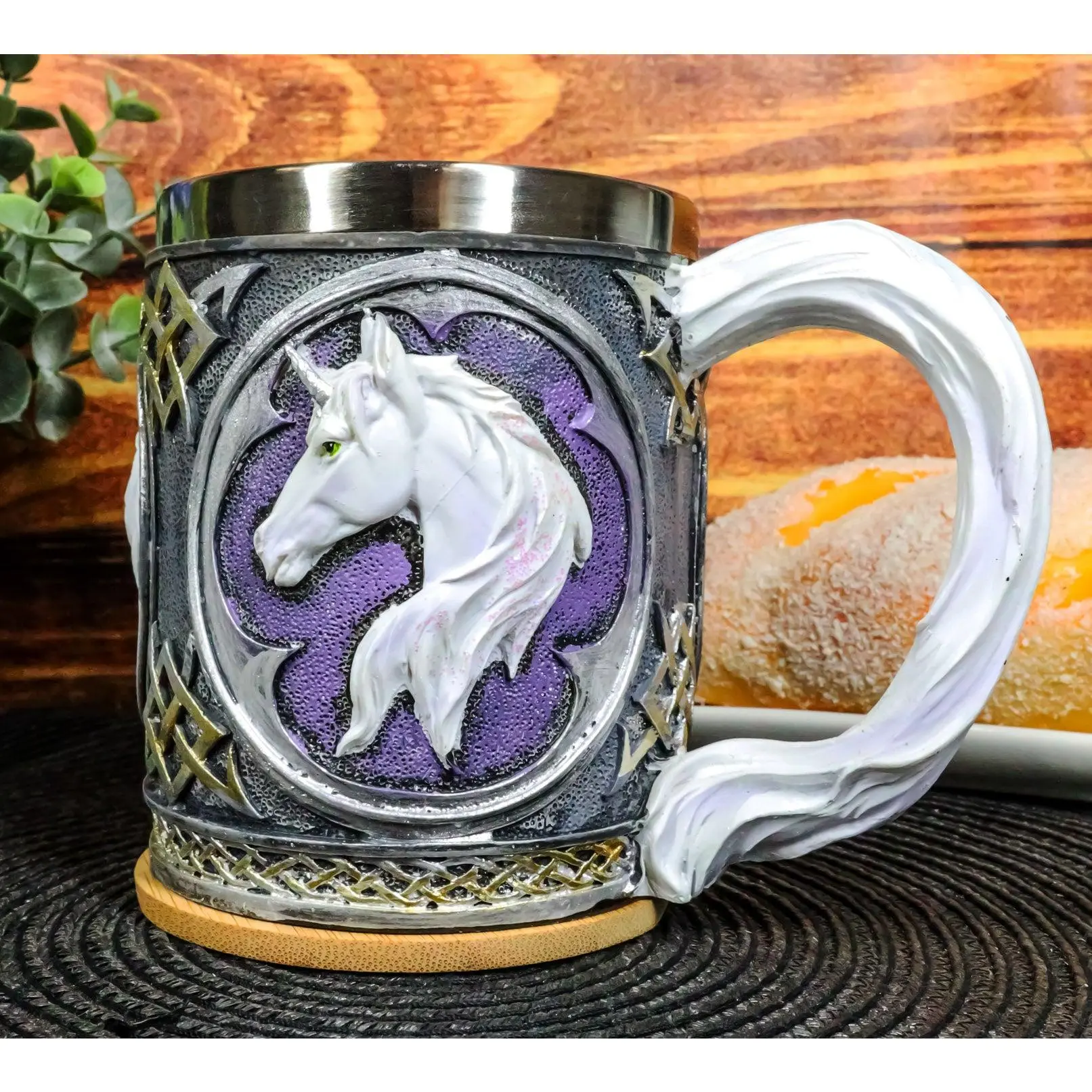Stainless Steel Enchanted Unicorn Animal Tankard - 5.75in Long, 3.5in Deep, 12oz Resin Hand-Painted Medieval Royal Drinkware, Glossy Washable Kitchenware for Medieval Parties, Bridal Events