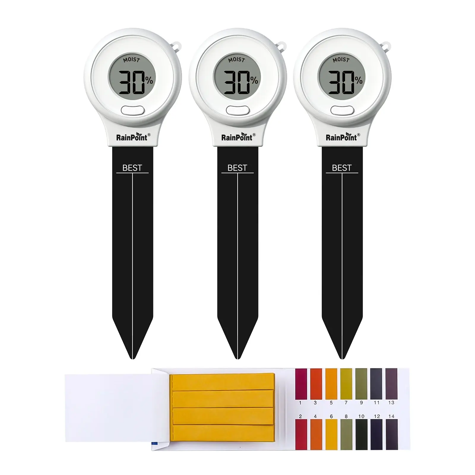 RainPoint Digital Compact Soil Moisture Meter for Indoor Outdoor Plants 3 pcs Ultra Portable with LED Display & Customizable Hang Tag Hole for Garden Lawn Farm